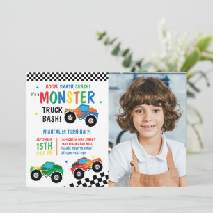 Monster Truck Krock Färgstark Mysig Barnkalasinbju Inbjudningar