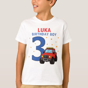 Monster Truck Namn Ålder 3-års Födelsedags Pojke T Shirt