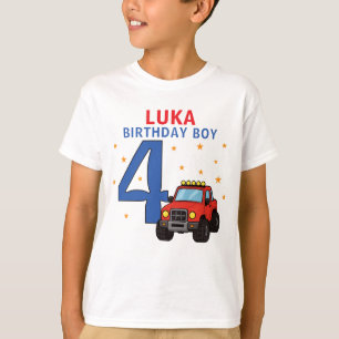 Monster Truck Namn Ålder 4-års Födelsedags Pojke T Shirt