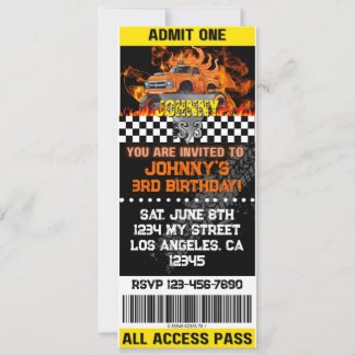 Monster Truck Orange Flames Inbjudan