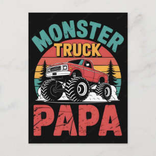 Monster truck pappa retro solnedgång design helg vykort