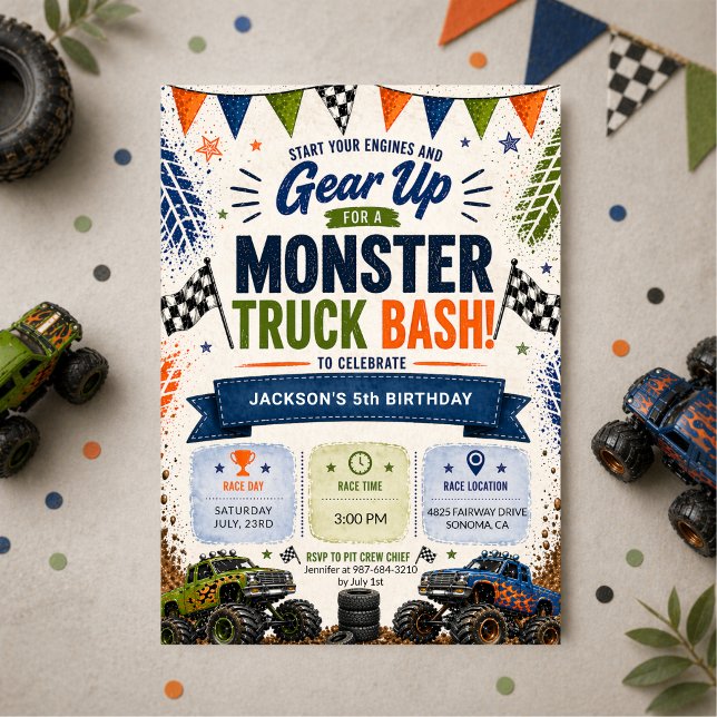 Monster Truck Pojkar Födelsedag Inbjudningar (Skapare uppladdad)