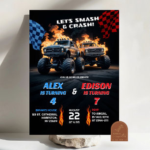 Monster Truck Pojkar Gemensam Födelsedag Inbjudningar