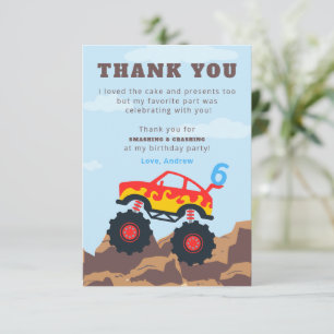Monster Truck Pojkfödelsedagsfest Tack Kort
