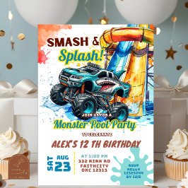 Monster Truck Pool Party Födelsedagsinbjudan Inbjudningar
