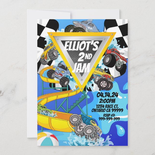 Monster Truck Pool Party Inbjudan (Framsida)