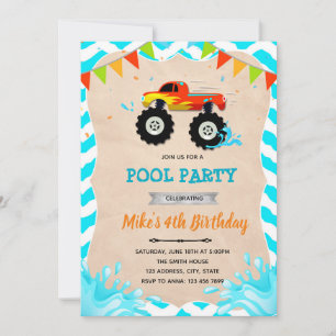 Monster truck poolparty inbjudan