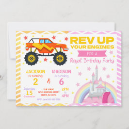 Monster Truck & Princess Joint Birthday Invitation Inbjudningar