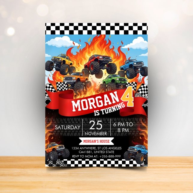 Monster Truck Racing Birthday Invitation Inbjudningar (Skapare uppladdad)