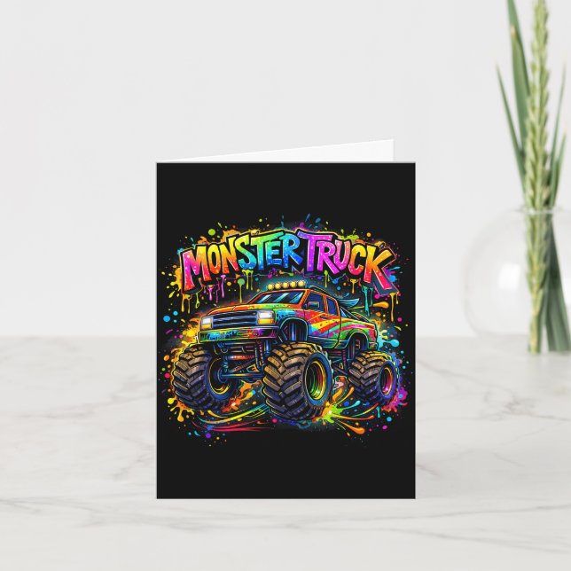 Monster truck retro färgglatt graffiti småbarn kort (Framsida)