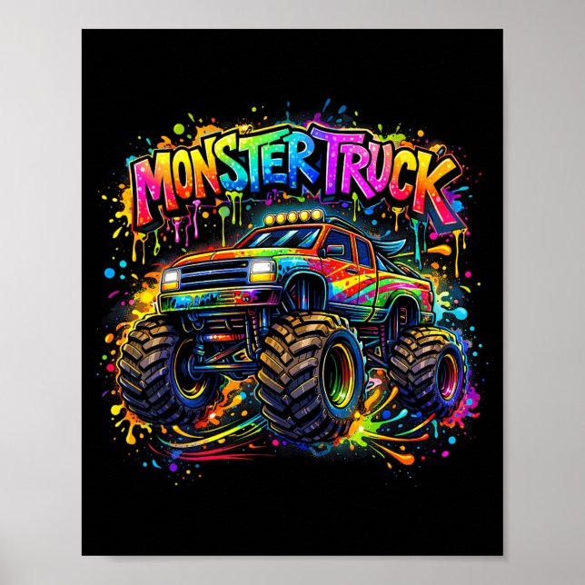 Monster truck retro färgglatt graffiti småbarn poster (Framsidan)