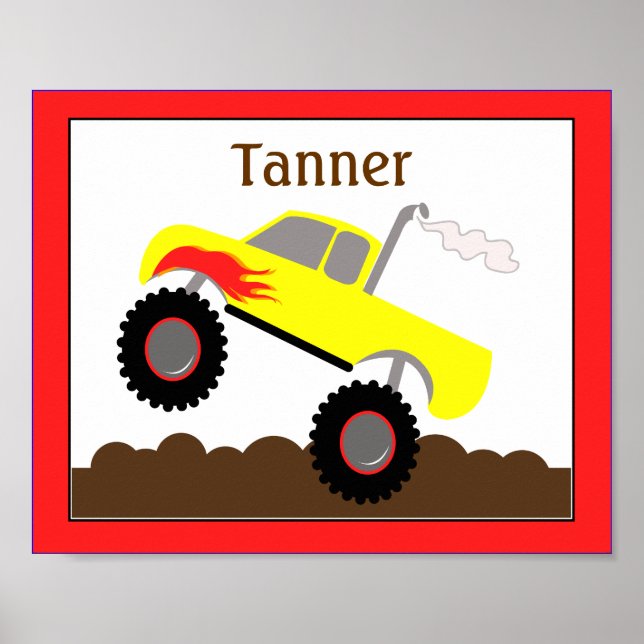 Monster Truck (Röd) Anpassad Barnkammar Konsttryck Poster (Framsidan)