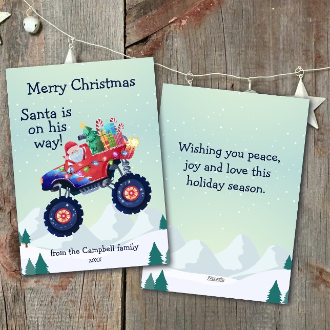 Monster Truck Santa Familjenamn Julkort (Skapare uppladdad)