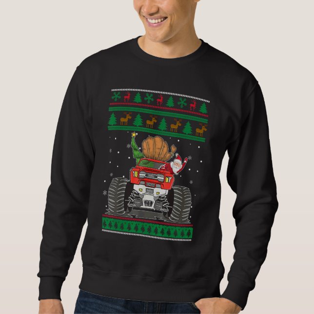Monster Truck Santa Ugly Christmas Sweater Tree Fo Lång Ärmad Tröja (Framsida)