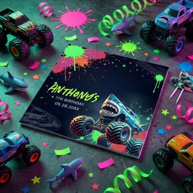 Monster Truck Shark Birthday Napkins Pappersservett (Skapare uppladdad)