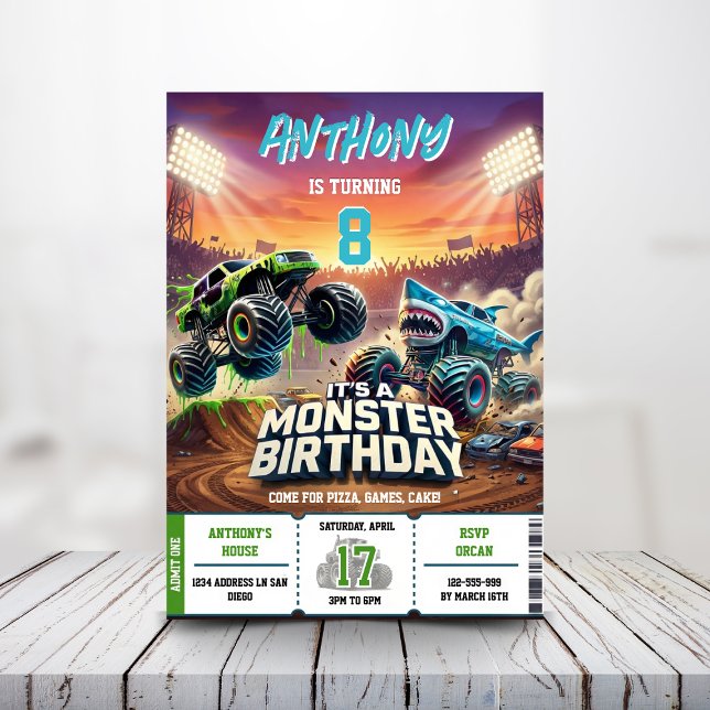 Monster Truck Shark invitation Boy Party Inbjudningar (Skapare uppladdad)