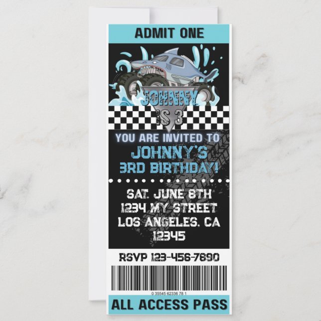 Monster Truck Shark Invite Inbjudningar (Framsida)