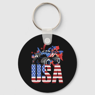 Monster Truck Småpojkar Usa Amerikansk Flagga Juli Nyckelring