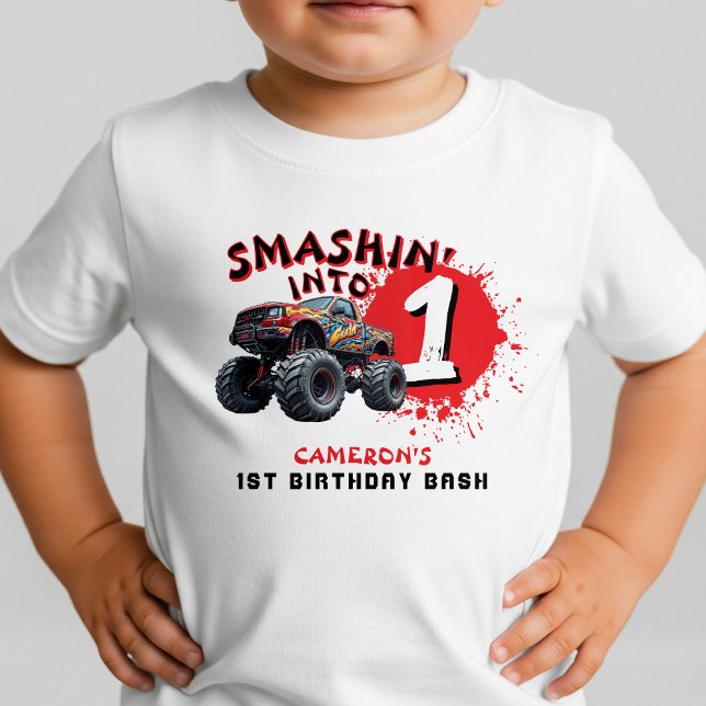 Monster Truck Smash 1-årsfirande T Shirt (Monster Truck Smash 1st Birthday Toddler T-shirt
)