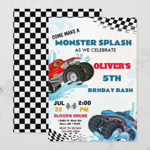 Monster Truck Splash Födelsedagsfest Inbjudningar