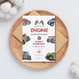 Monster truck, start your engine boy 5th birthday inbjudningar