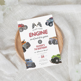 Monster truck, start your engine boy 7th birthday inbjudningar