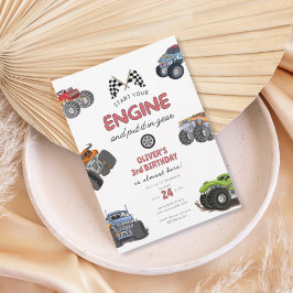 Monster truck, starta din motor pojke 3-årsdag inbjudningar