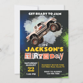 Monster Truck Temafödelsedagsfest Inbjudningar