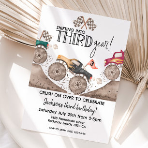 Monster Truck TREDJE Växel 3-årsdag barn Inbjudningar