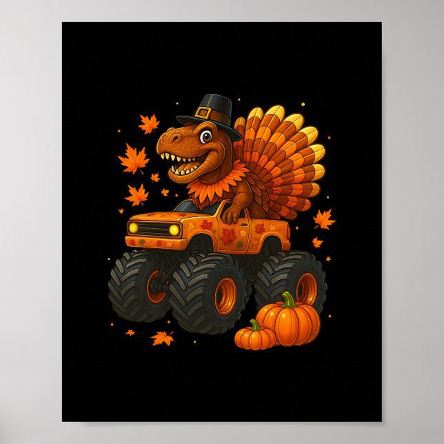Monster Truck Trex Dinosaur Kalkon Höst Thanksgivi Poster (Framsidan)