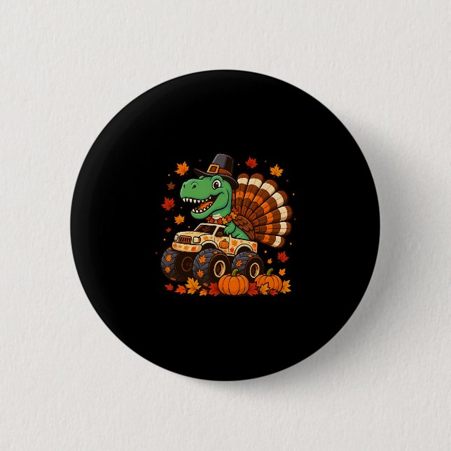 Monster Truck Trex Dinosaur Turkiet Fall Thanksgiv Knapp (Framsida)