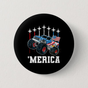 Monster Truck Usa Flag Patriotiska Småbarn Pojke Knapp