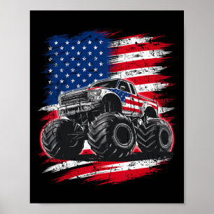 Monster Truck Usa Flagga Amerikansk För Kvinnor Fl Poster