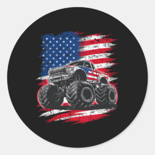Monster Truck Usa Flagga Amerikansk För Kvinnor Fl Runt Klistermärke