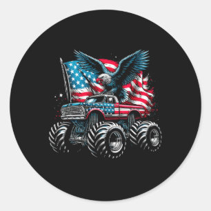 Monster Truck Vit Örn 4:e Juli Pojkar Amerikansk Runt Klistermärke