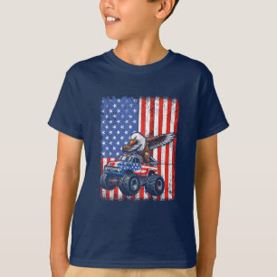 Monster Truck Vit Örn USA Flagga 4:e Juli T Shirt