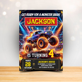 Monster Truck Wheels Birthday Invitation Inbjudningar