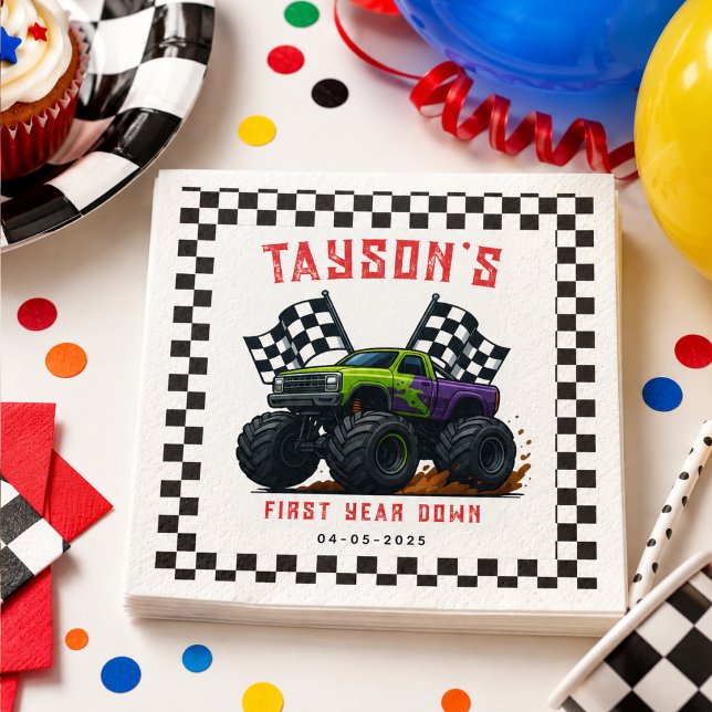 Monster Trucks 1-års födelsedagsfest Pappersservett (Monster Trucks 1st Birthday Party Napkins
)
