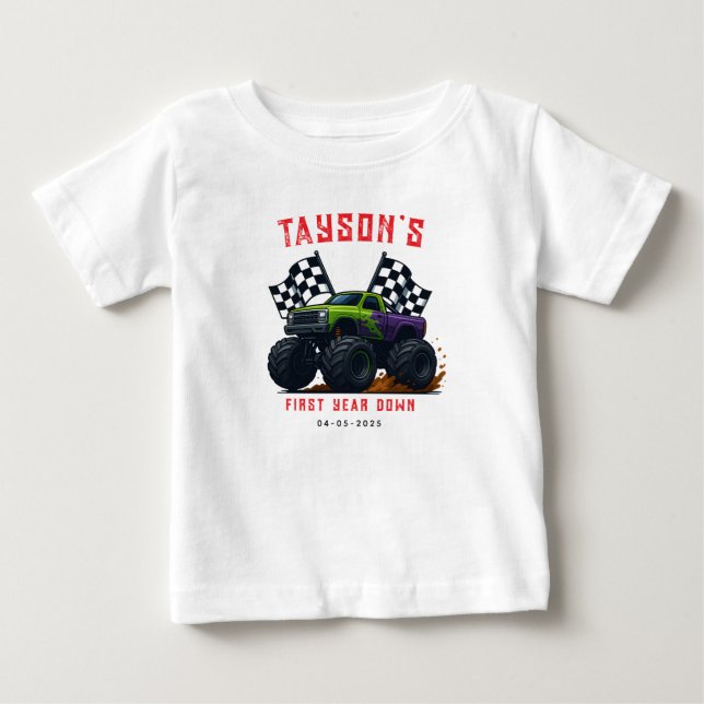Monster Trucks 1-års födelsedagsfest T Shirt (Framsida)
