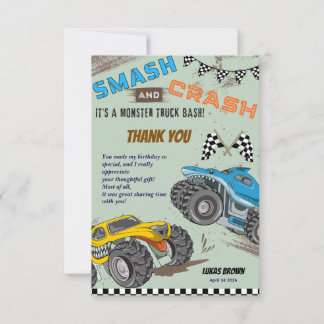 Monster Trucks Födelsedagsfest för Pojkar Tack Kort