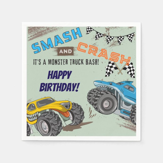 Monster Trucks Pojkfödelsedagsfest  Pappersservett (Framsidan)