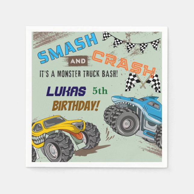 Monster Trucks Pojkfödelsedagsfest  Pappersservett (Framsidan)