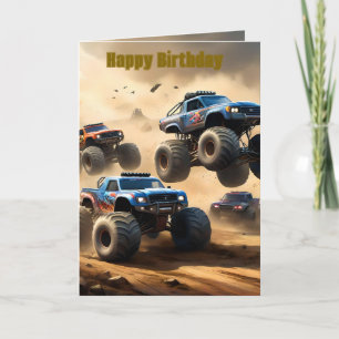 Monster Trucks som tävlar i öknen, födelsedagskort Kort