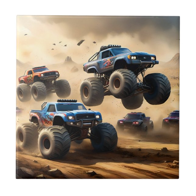 Monster Trucks som tävlar i öknen, Kakelplatta (Framsidan)