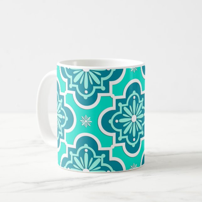 Mönster - Turkos och Teal Kaffemugg (Framsida vänster)