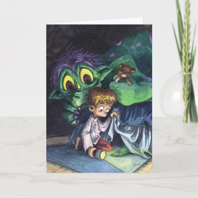Monster under Bed Greeting Card Kort (Framsida)