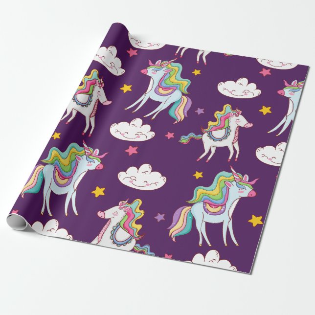 Mönster Unicorn Funny Magic Horse Presentpapper (Utrullad)