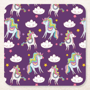 Mönster Unicorn Funny Magic Horse Underlägg Papper Kvadrat
