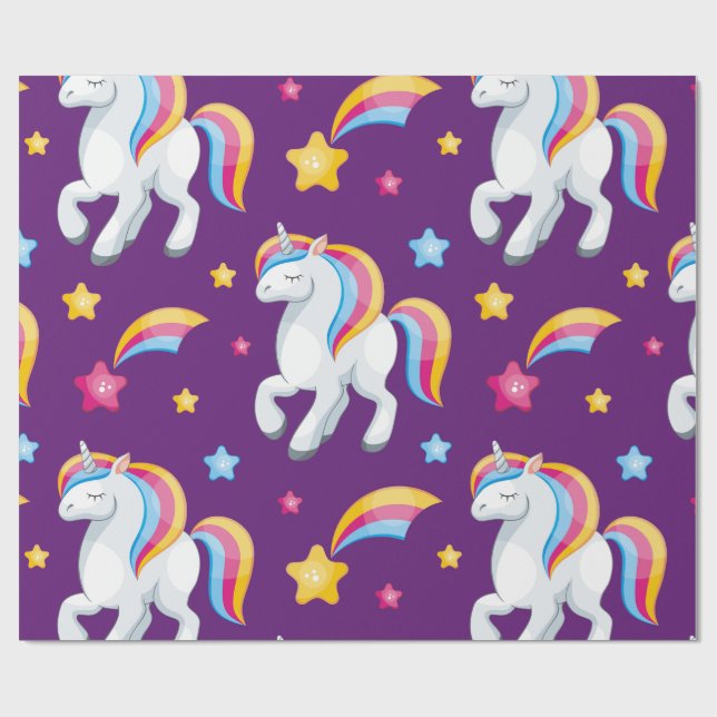 Mönster Unicorn Magic Horse Cute Presentpapper (Platt)