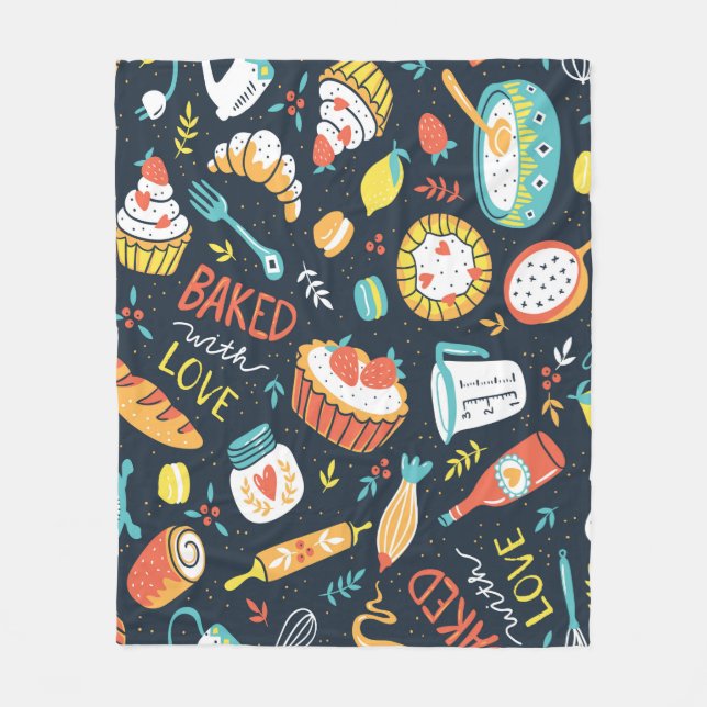 Mönster utan bageri, sömlös, med punkter och blomm fleecefilt (Framsidan)